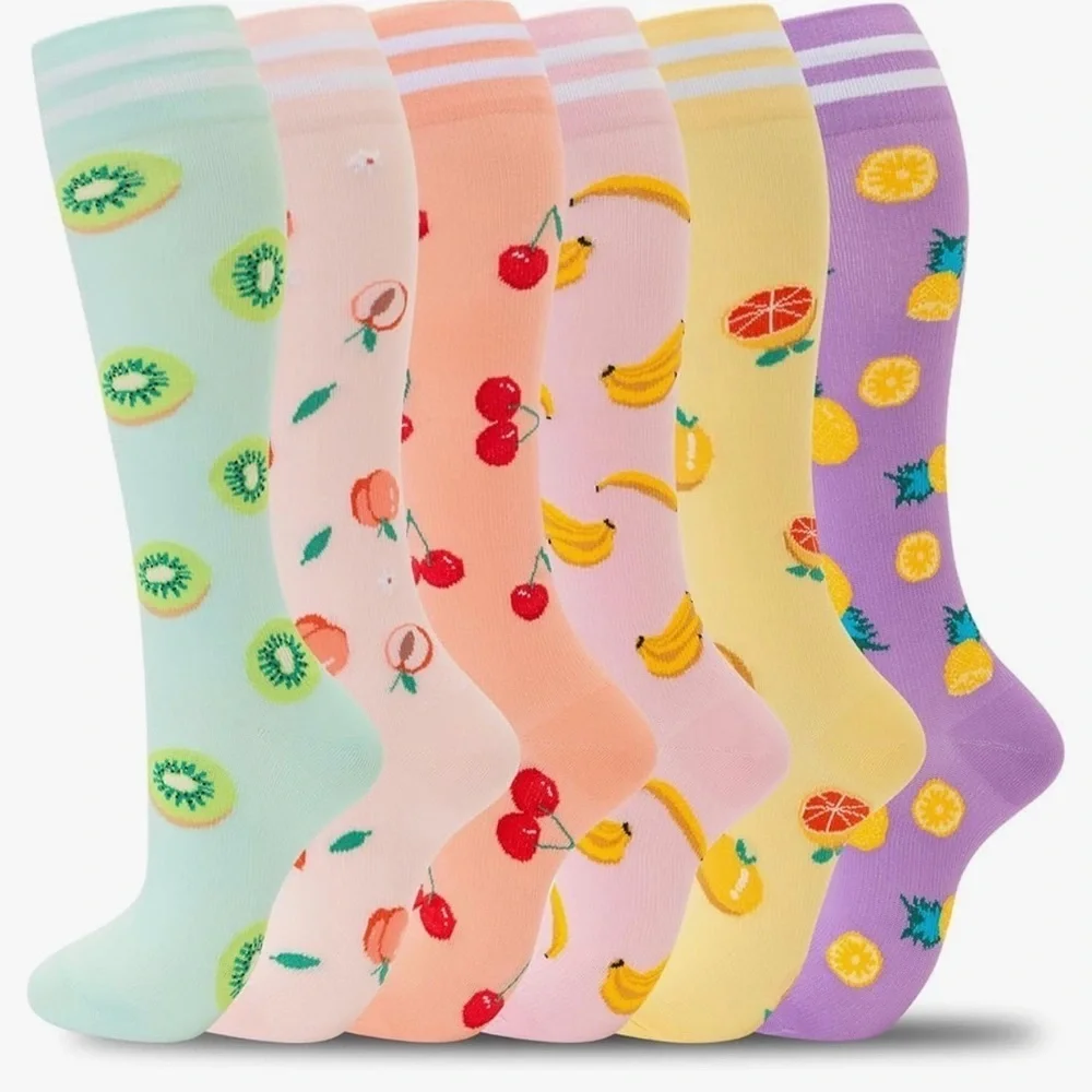 Colorful Compression Socks, 20-30mmHg compression (1 pair), Fresh Fruit Designs